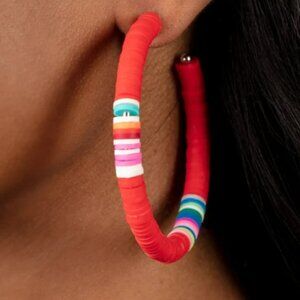COLORFULLY CONTAGIOUS New Paparazzi Earrings Pierced Red Tone NIP